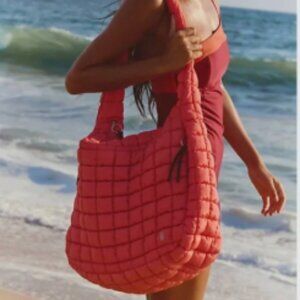 Free People Movement Carryall Quilted Tote Bag in Hot Coral NWT- Large